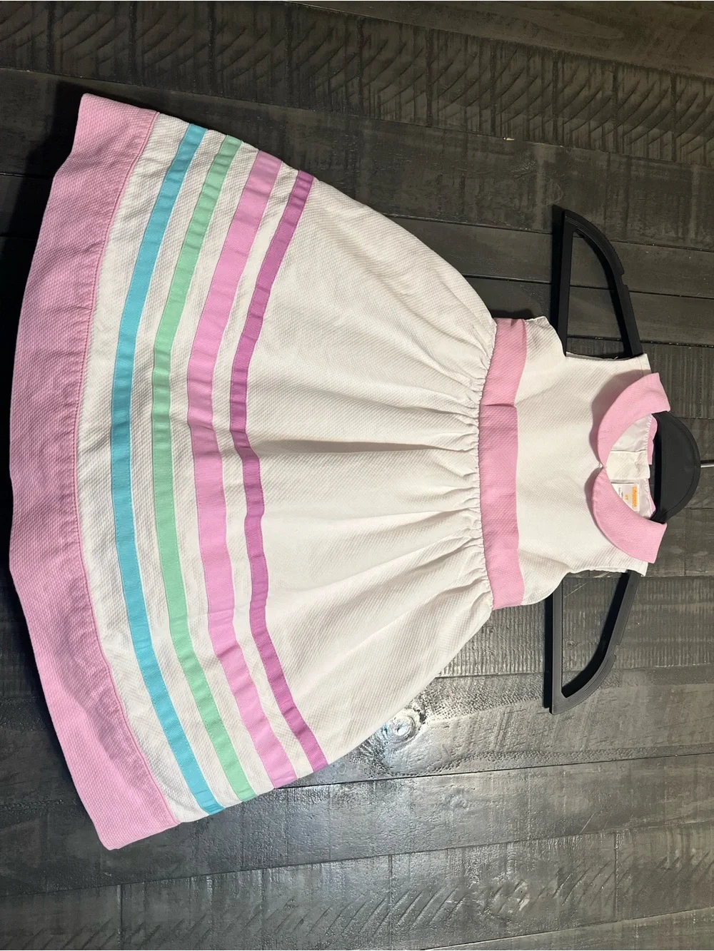 Gymboree White Dress with Pink Collar and Pastel Stripe Trim